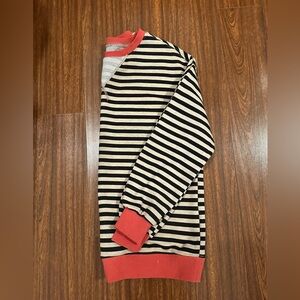 Striped Black and Cream Sweater with Red Accents